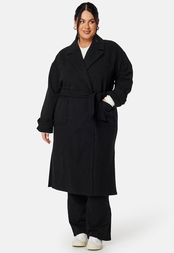 klasyczny czarny płaszcz z domieszką wełny oversize