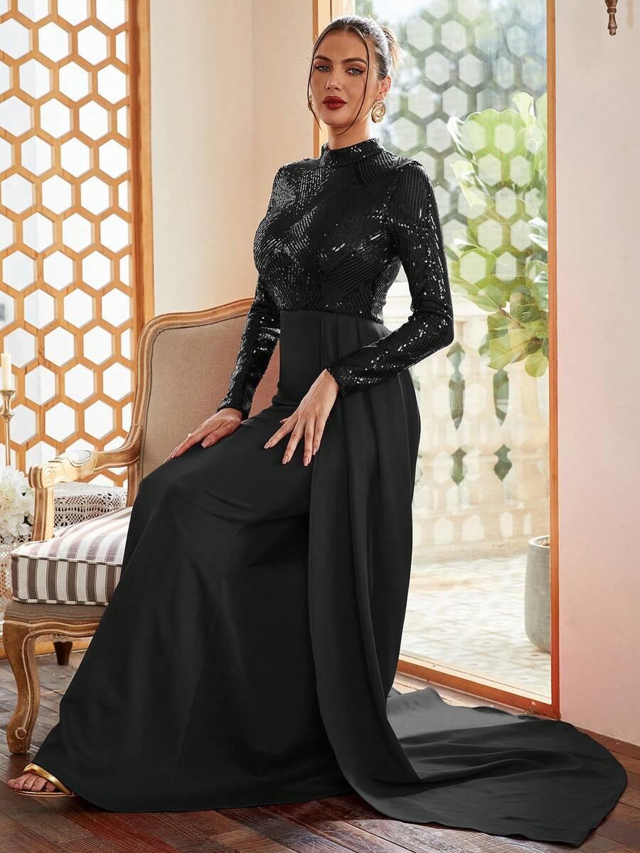 czarna maxi sukienka cekiny