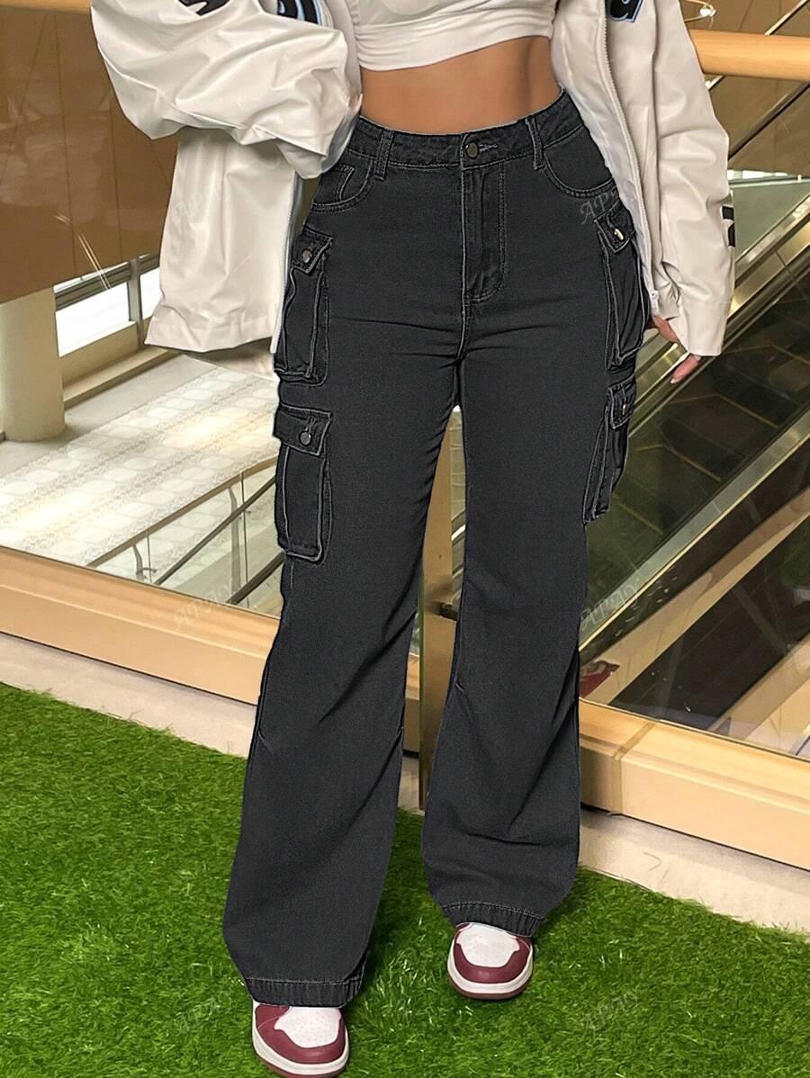 CZARNE SPODNIE JEANS KIESZENIE