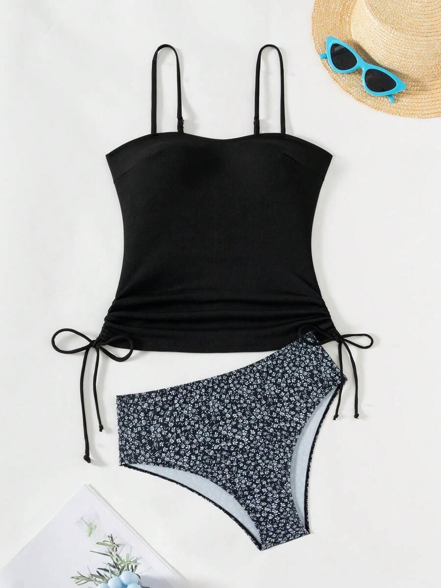 czarny dół od bikini kwiaty