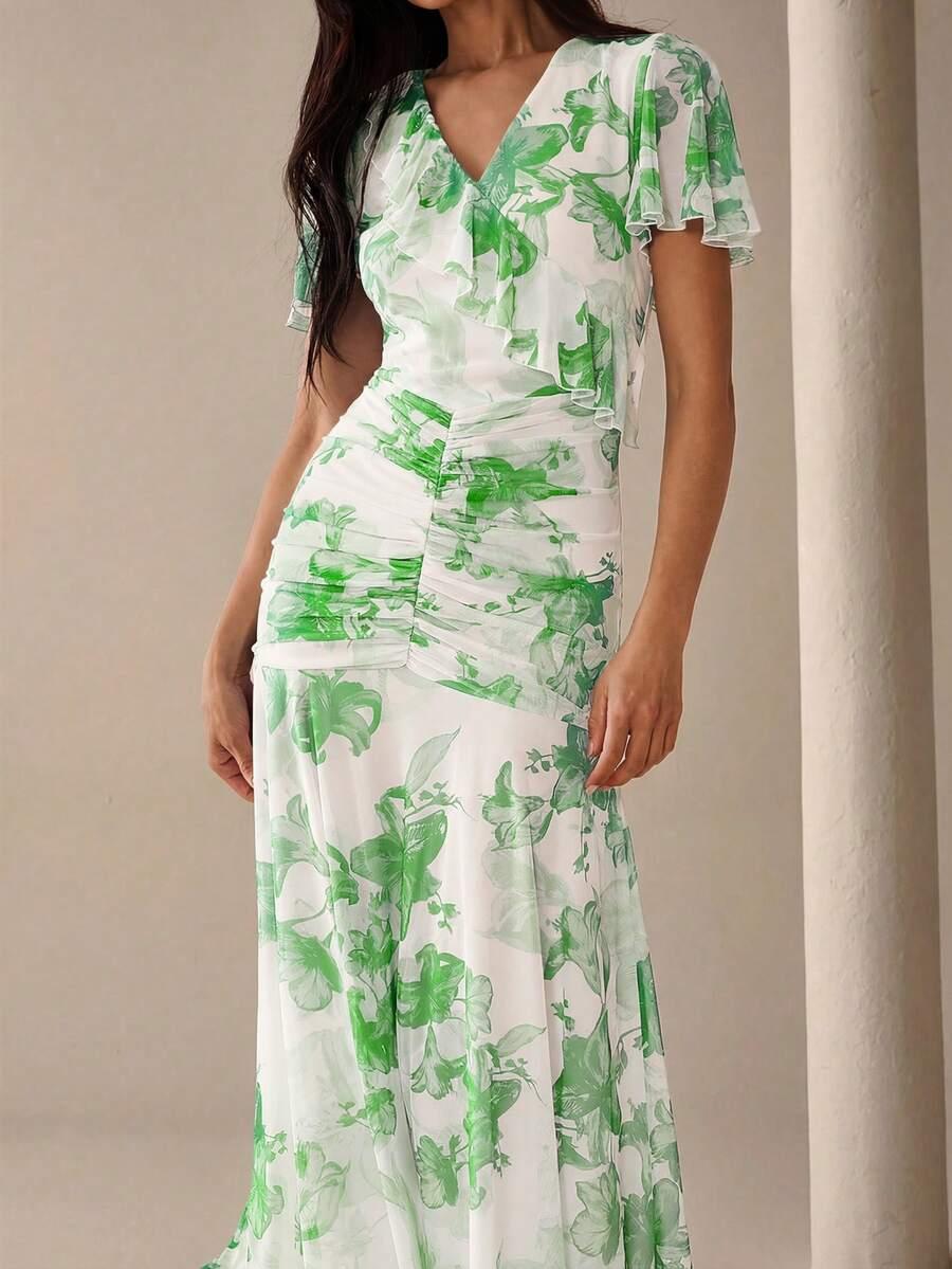 sukienka maxi krótki rękaw print