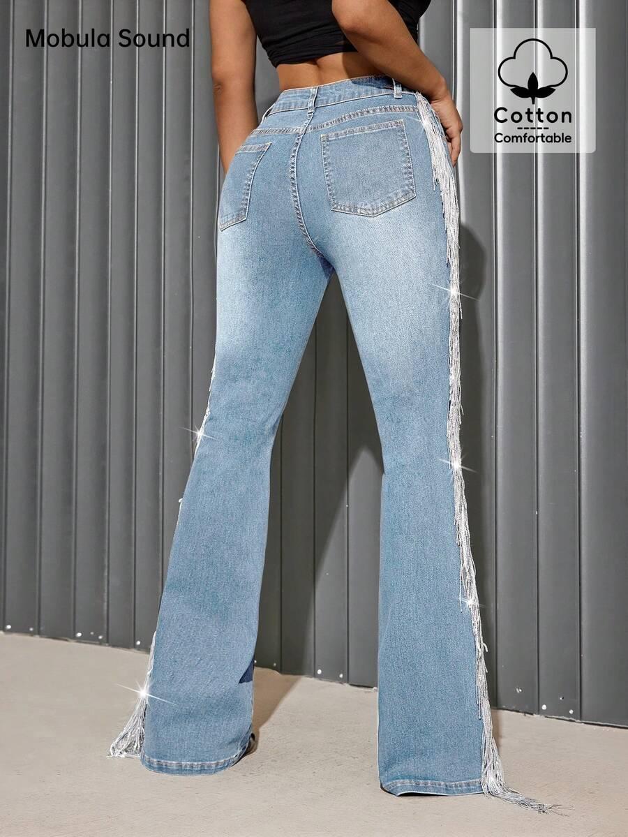 niebieskie spodnie jeans połysk