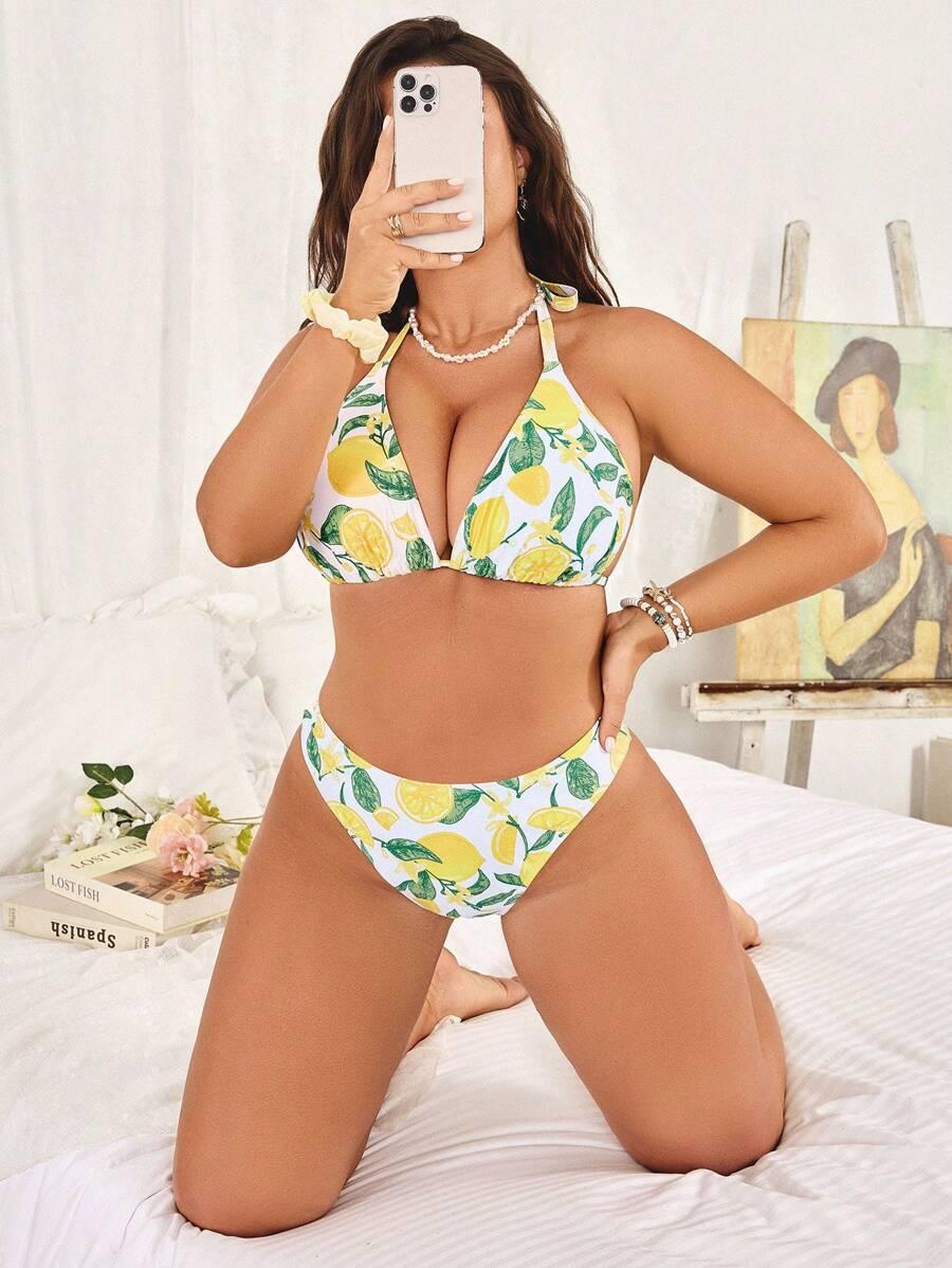 STRÓJ KĄPIELOWY DWUCZĘŚCIOWY DAMSKI PLUS SIZE WZÓR OWOCE