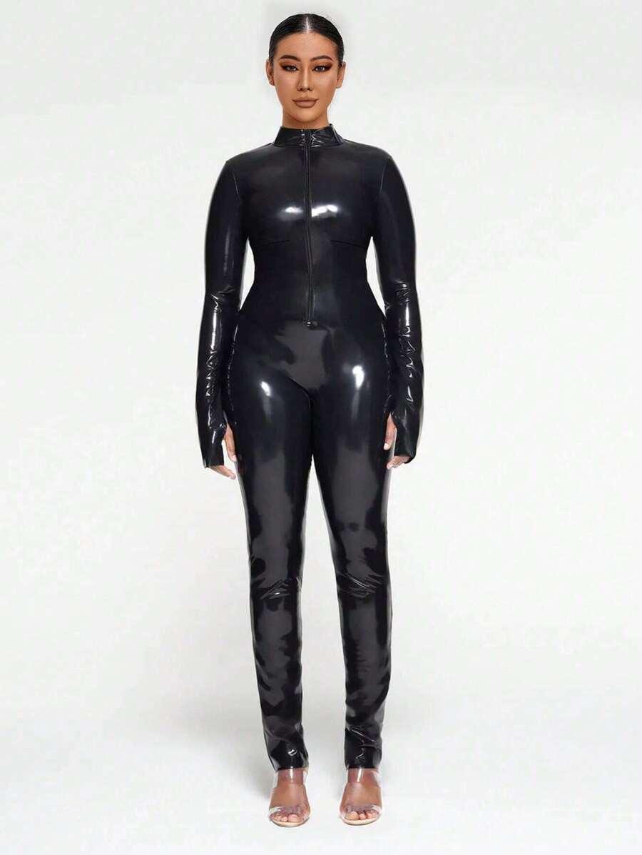 CZARNY KOMBINEZON POŁYSK