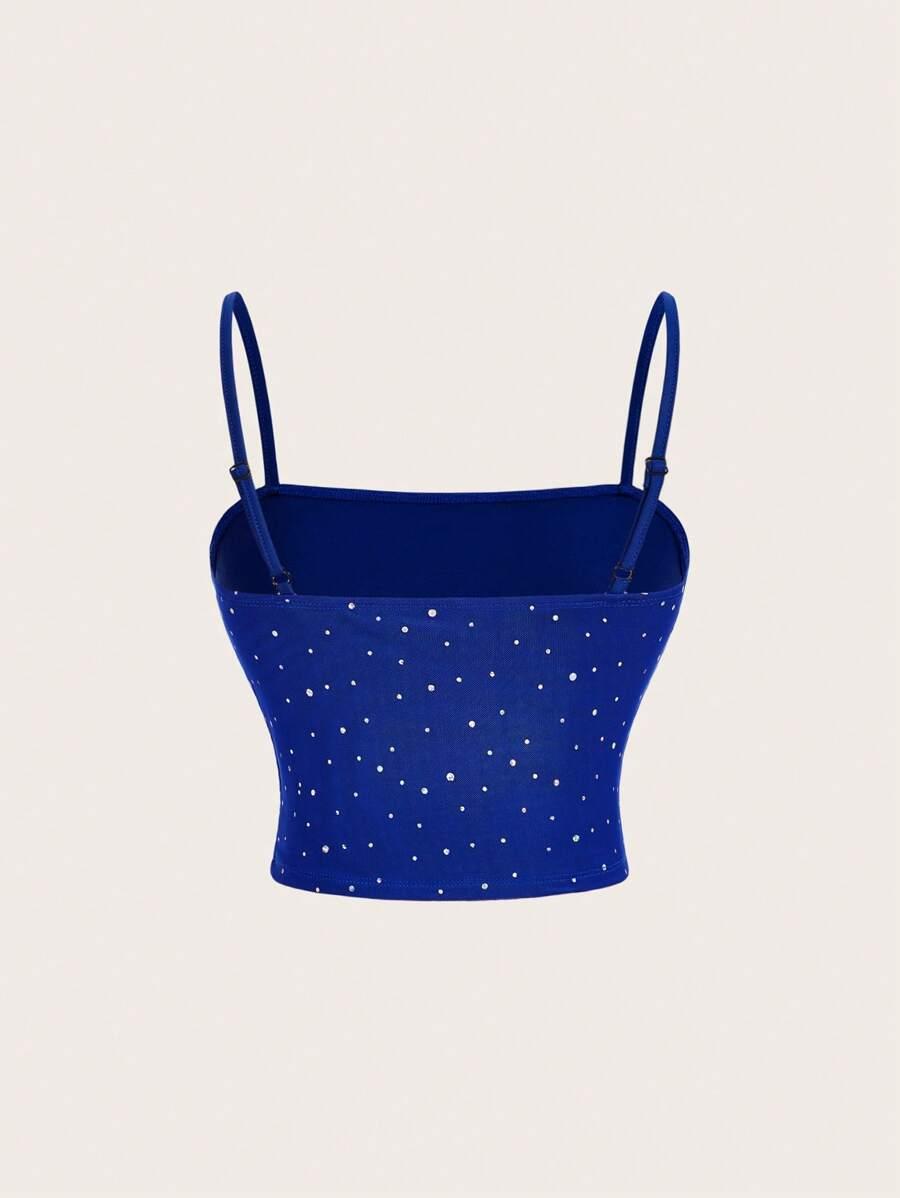 niebieski crop top ramiączka siateczka dżety połysk
