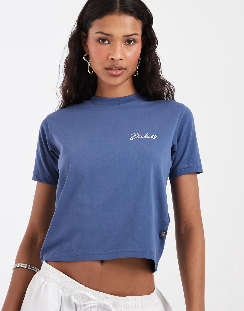 NIEBIESKI T-SHIRT Z KRÓTKIM RĘKAWEM LOGO