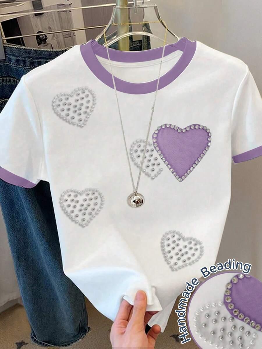 t-shirt okrągły dekolt kontrast 