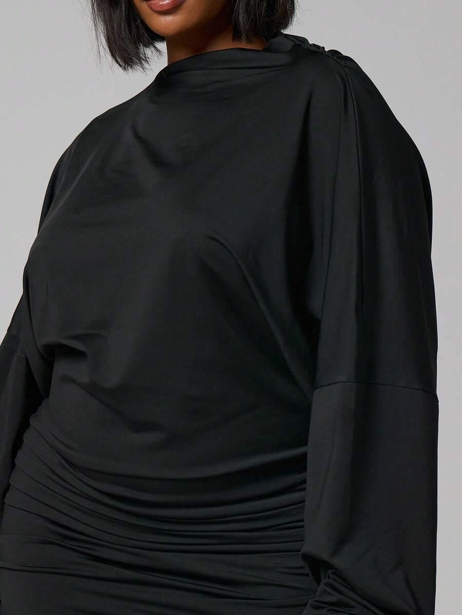 SUKIENKA PLUS SIZE OŁÓWKOWA DŁUGI RĘKAW 