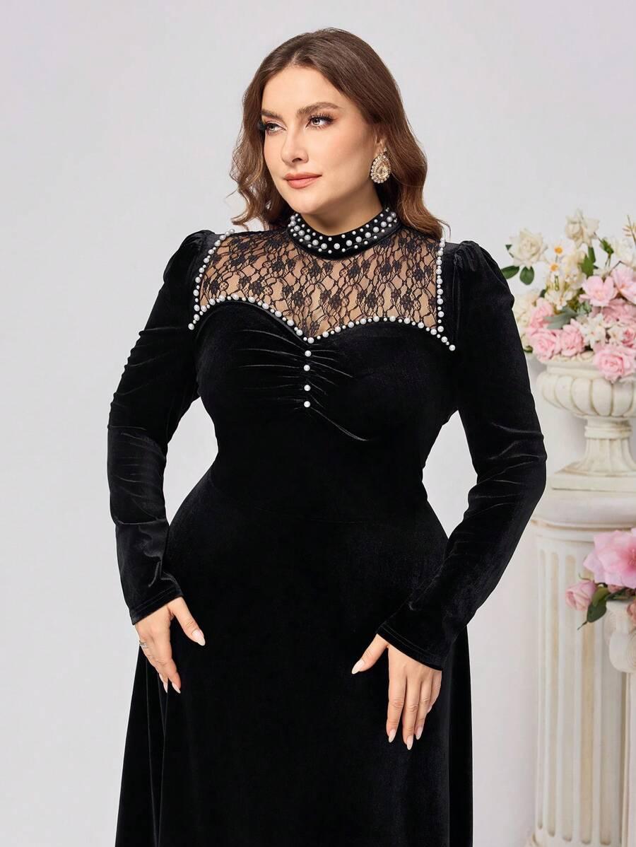 czarna welurowa maxi sukienka zdobienie 