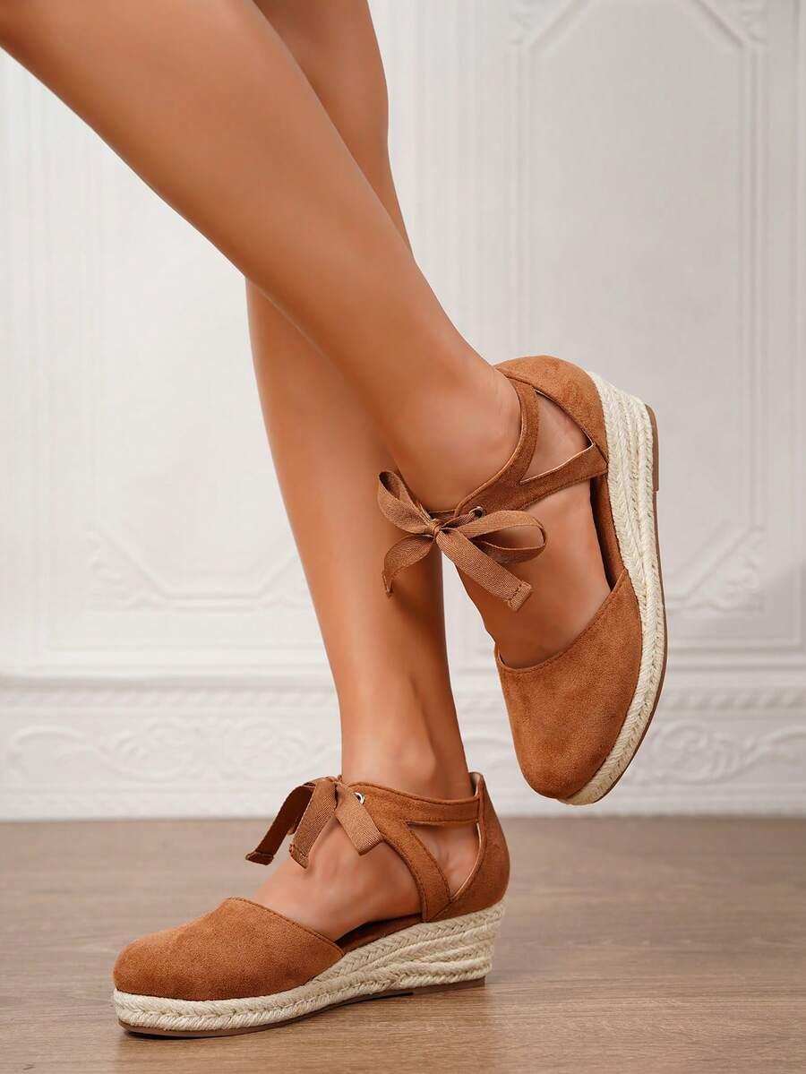 brązowe espadryle koturn