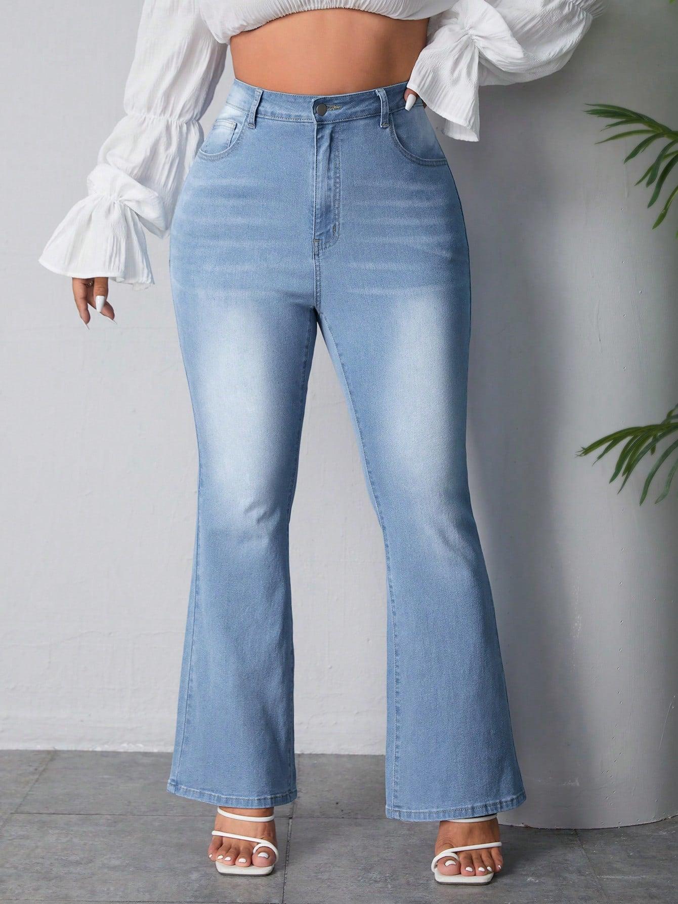 spodnie dzwony flare jeans high waist kieszenie zamek