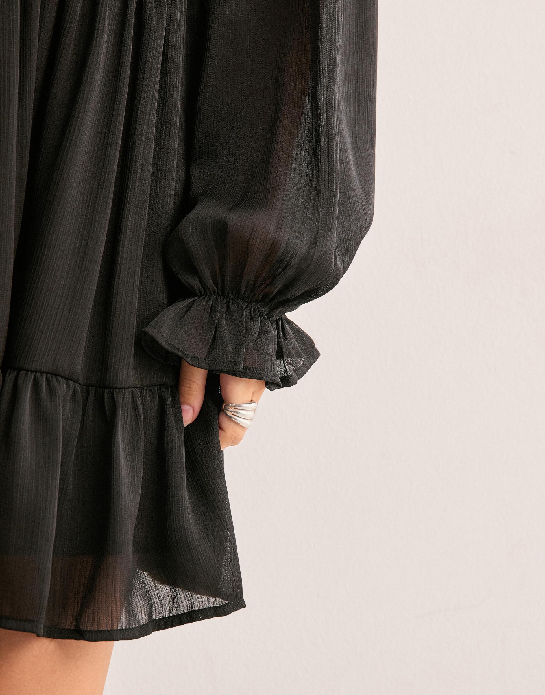 czarna sukienka falbany v neck