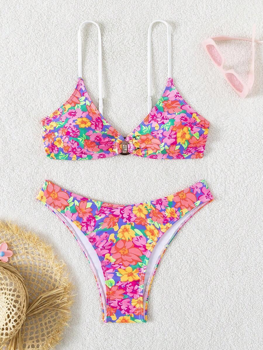 DWUCZĘŚCIOWE BIKINI DAMSKIE KWIATOWY WZÓR