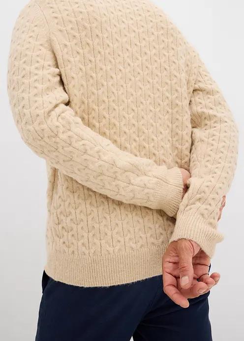 SWETER BEŻOWY MĘSKI WKŁADANY PRZEZ GŁOWĘ