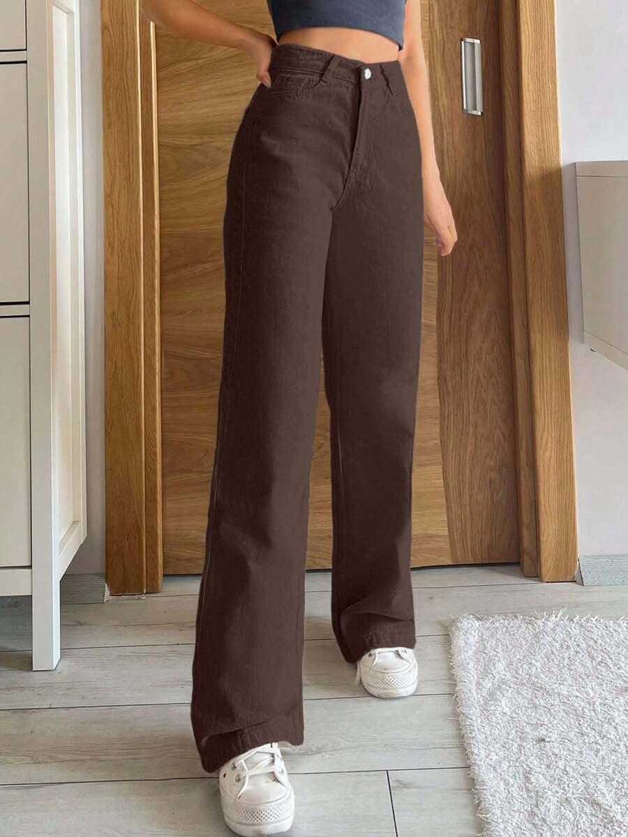 BRĄZOWE SPODNIE JEANS