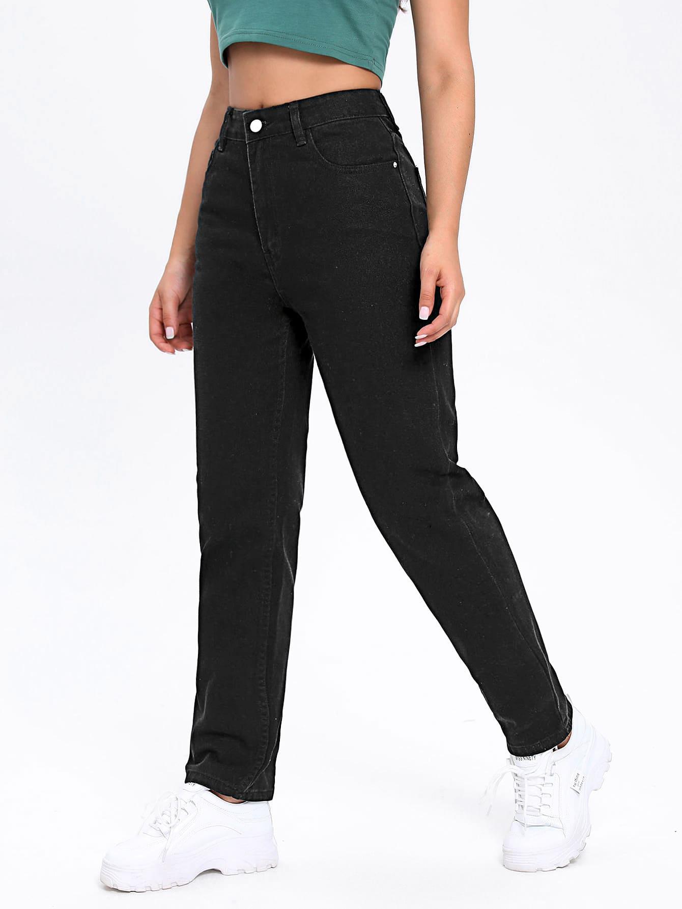 CZARNE SPODNIE MOM JEANS KIESZENIE