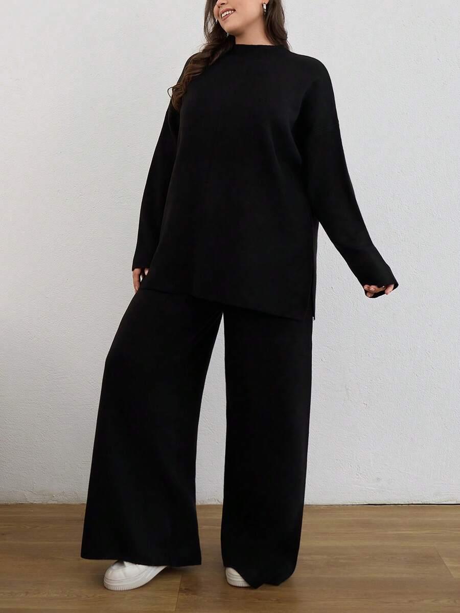 CZARNY KOMPLET SWETER SPODNIE