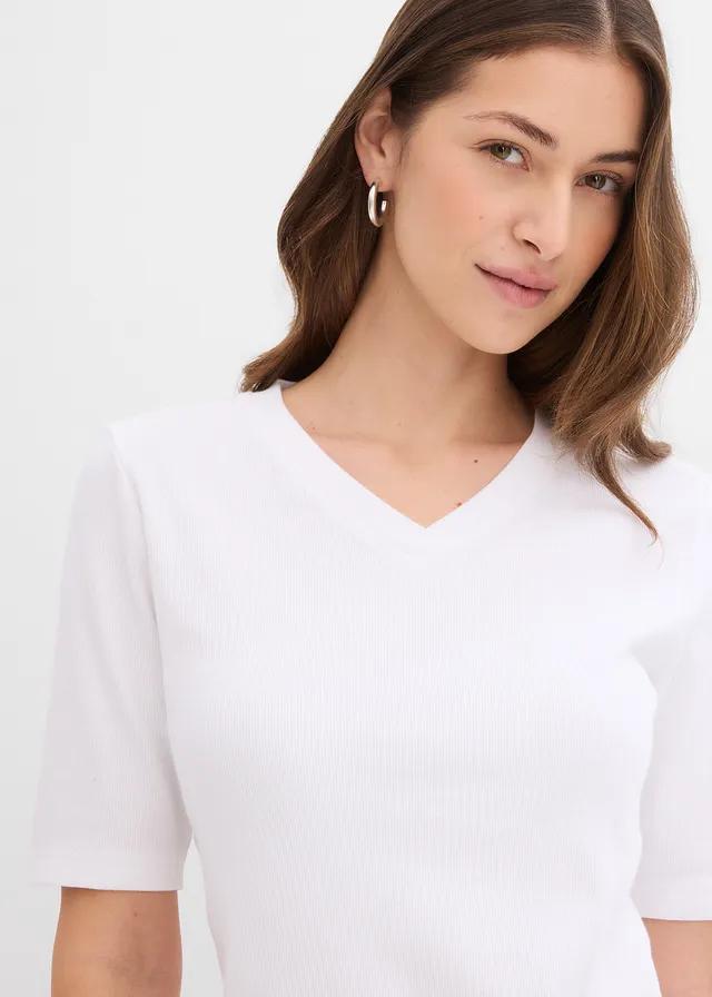BIAŁY T-SHIRT V NECK