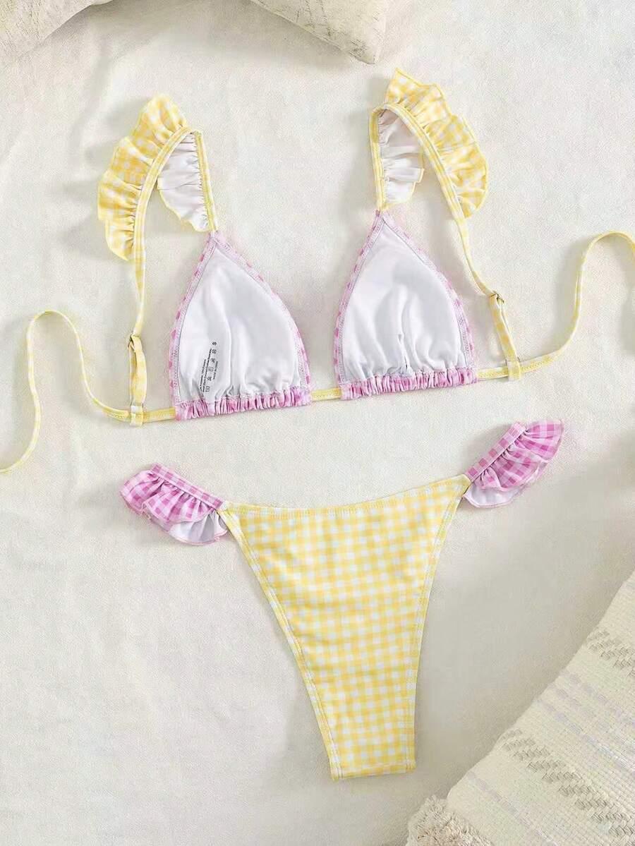 komplet bikini wzór kratka