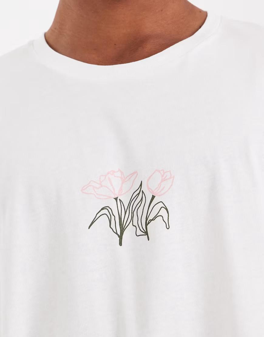 BIAŁY T-SHIRT PRINT OKRĄGŁY DEKOLT