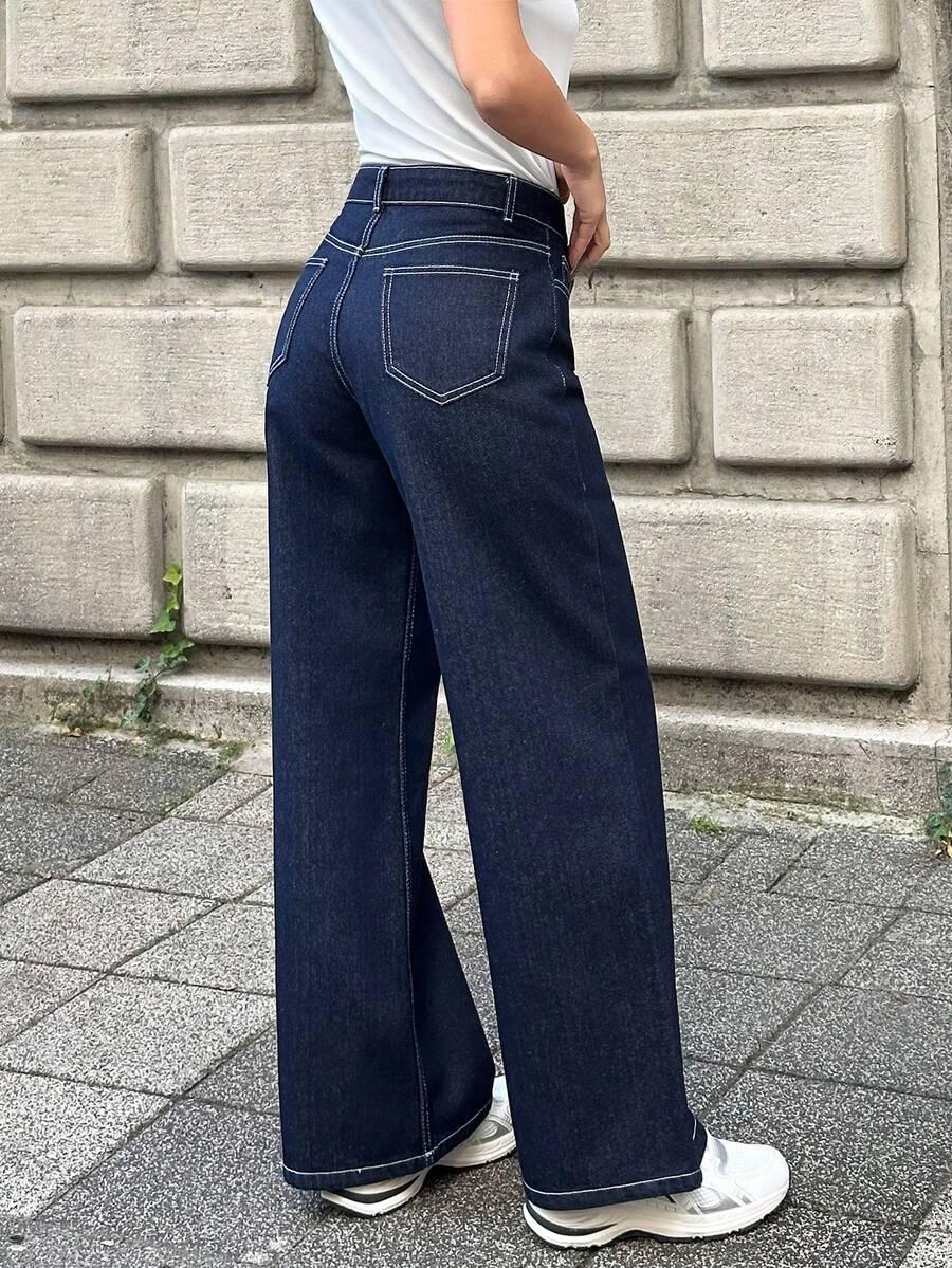 GRANATOWE SPODNIE JEANS 
