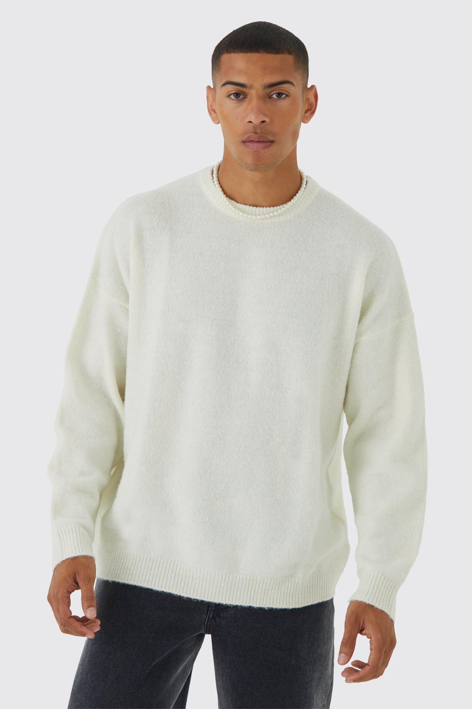 sweter oversize okrągły dekolt ecru