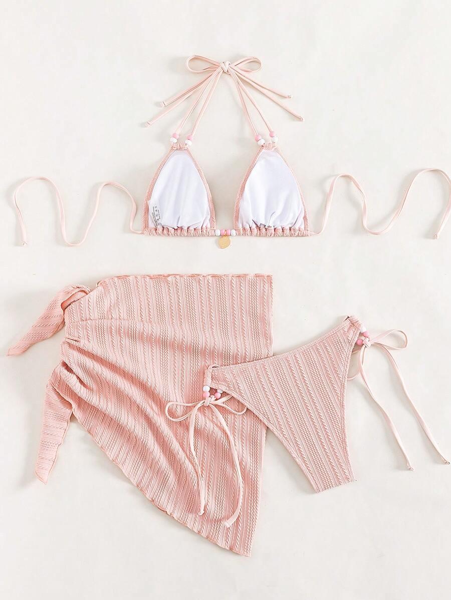 trzyczęściowy komplet bikini pareo