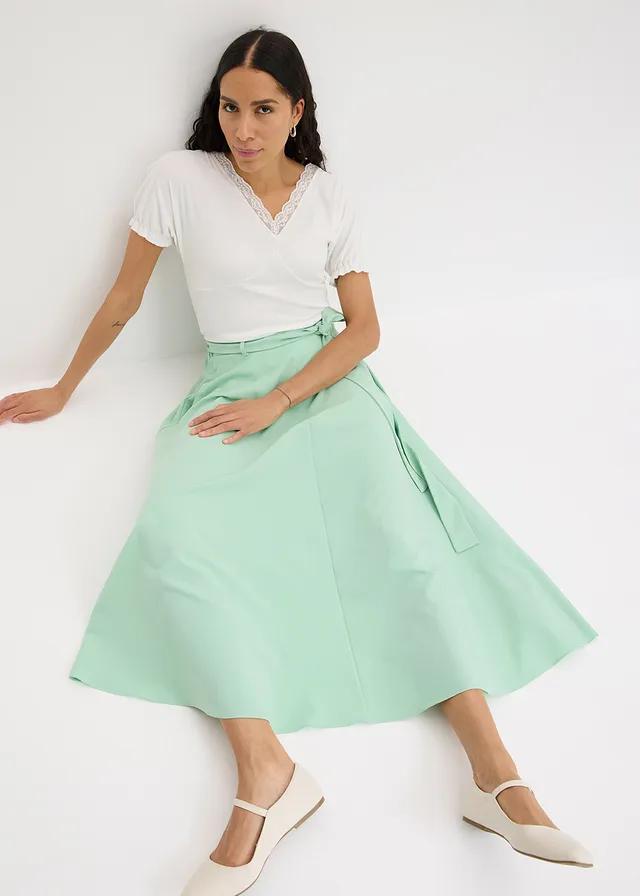 BIAŁA PRĄŻKOWANA BLUZKA V-NECK KORONKA