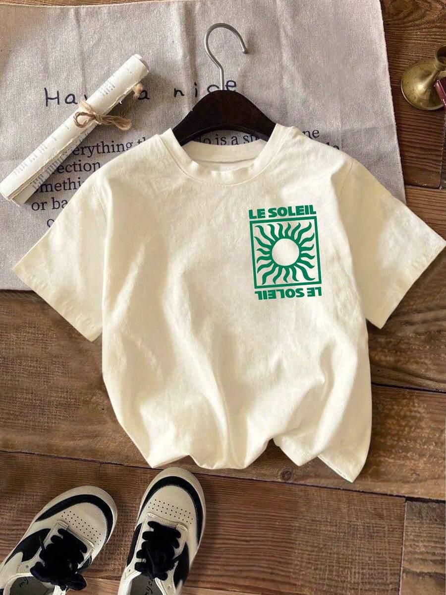 beżowy t-shirt z nadrukiem 