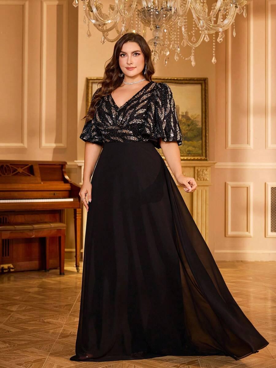 CZARNA MAXI SUKIENKA CEKINY