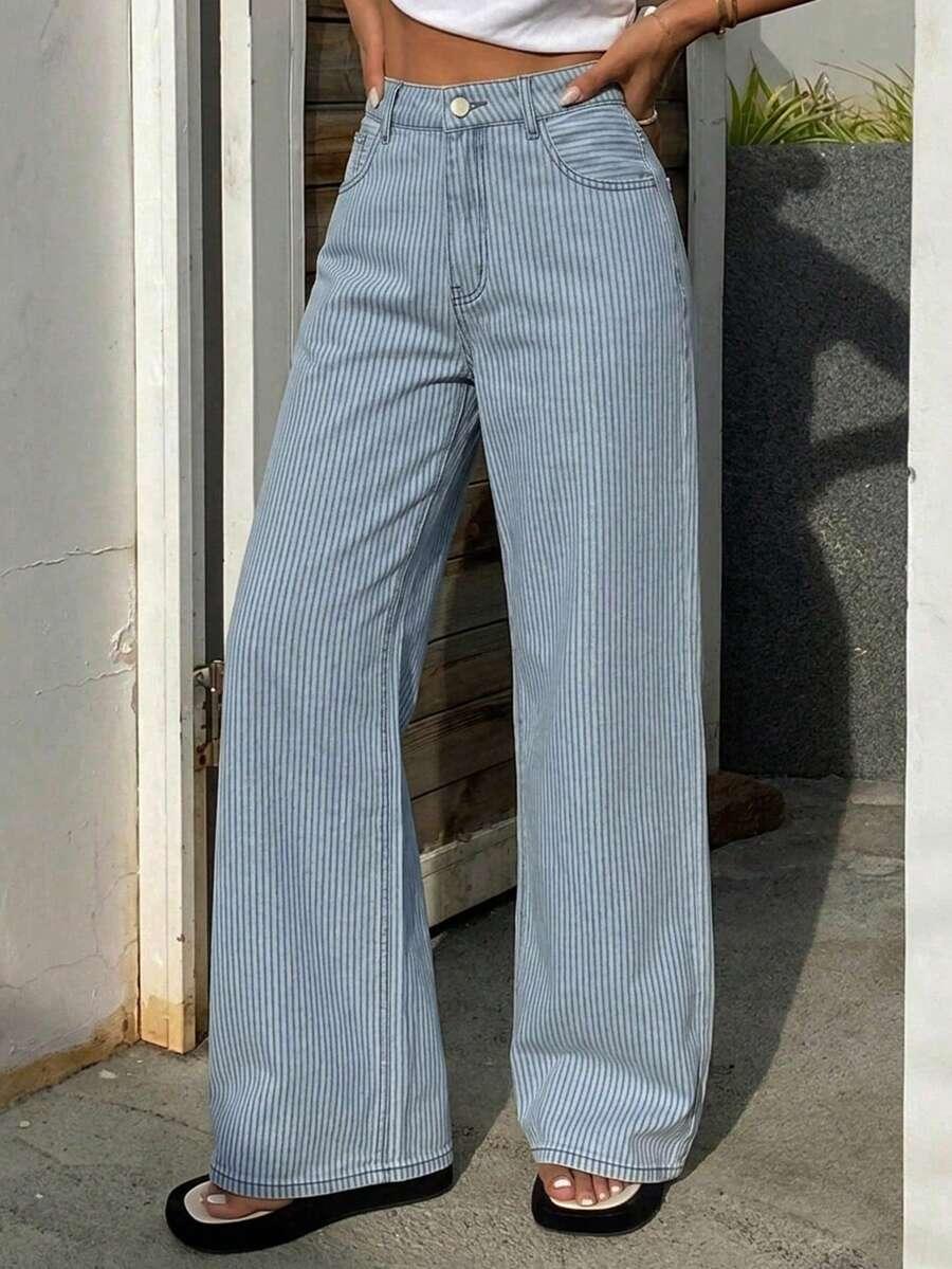 NIEBIESKIE SPODNIE JEANS W PASKI