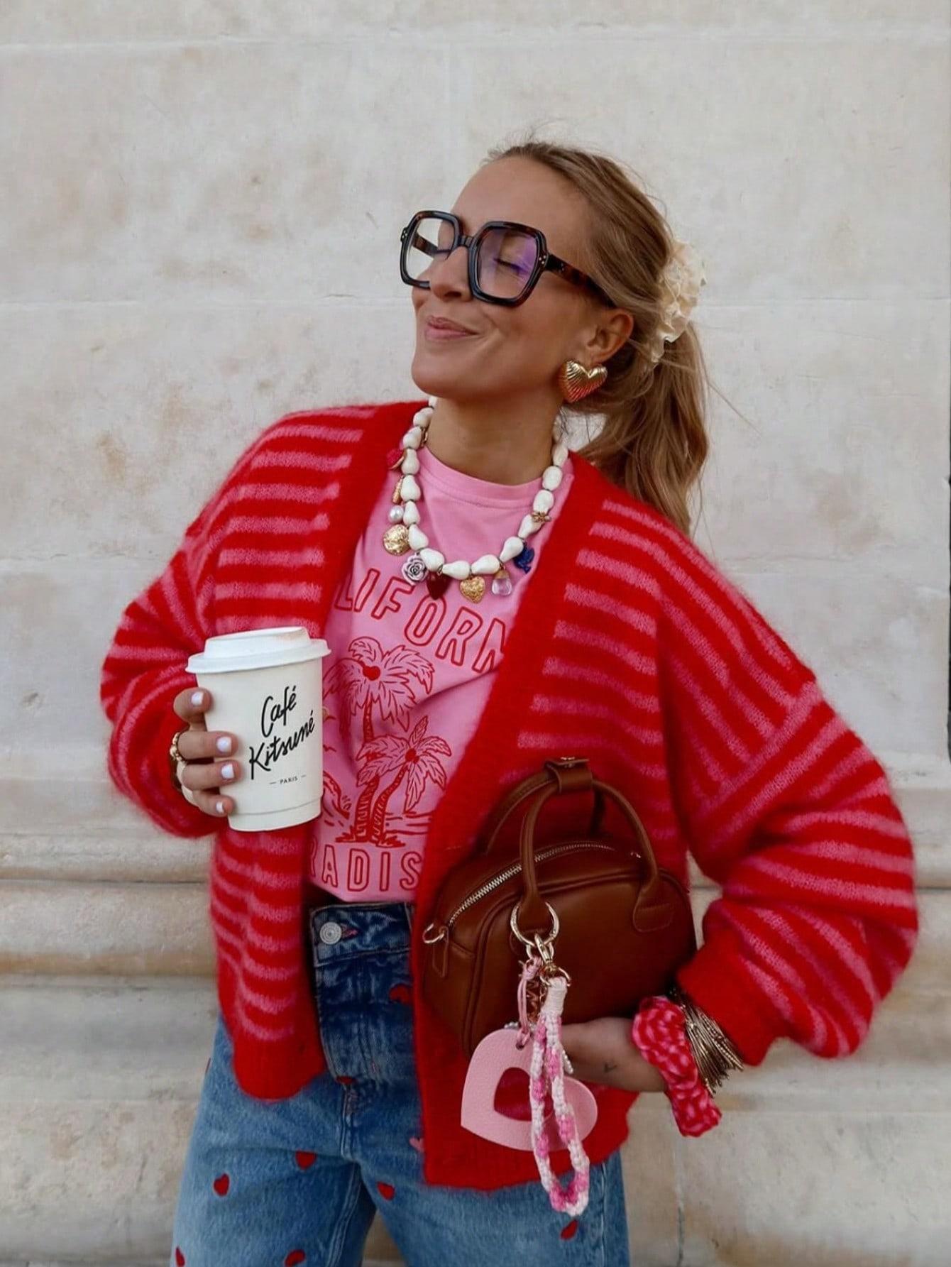 sweter w paski guziki
