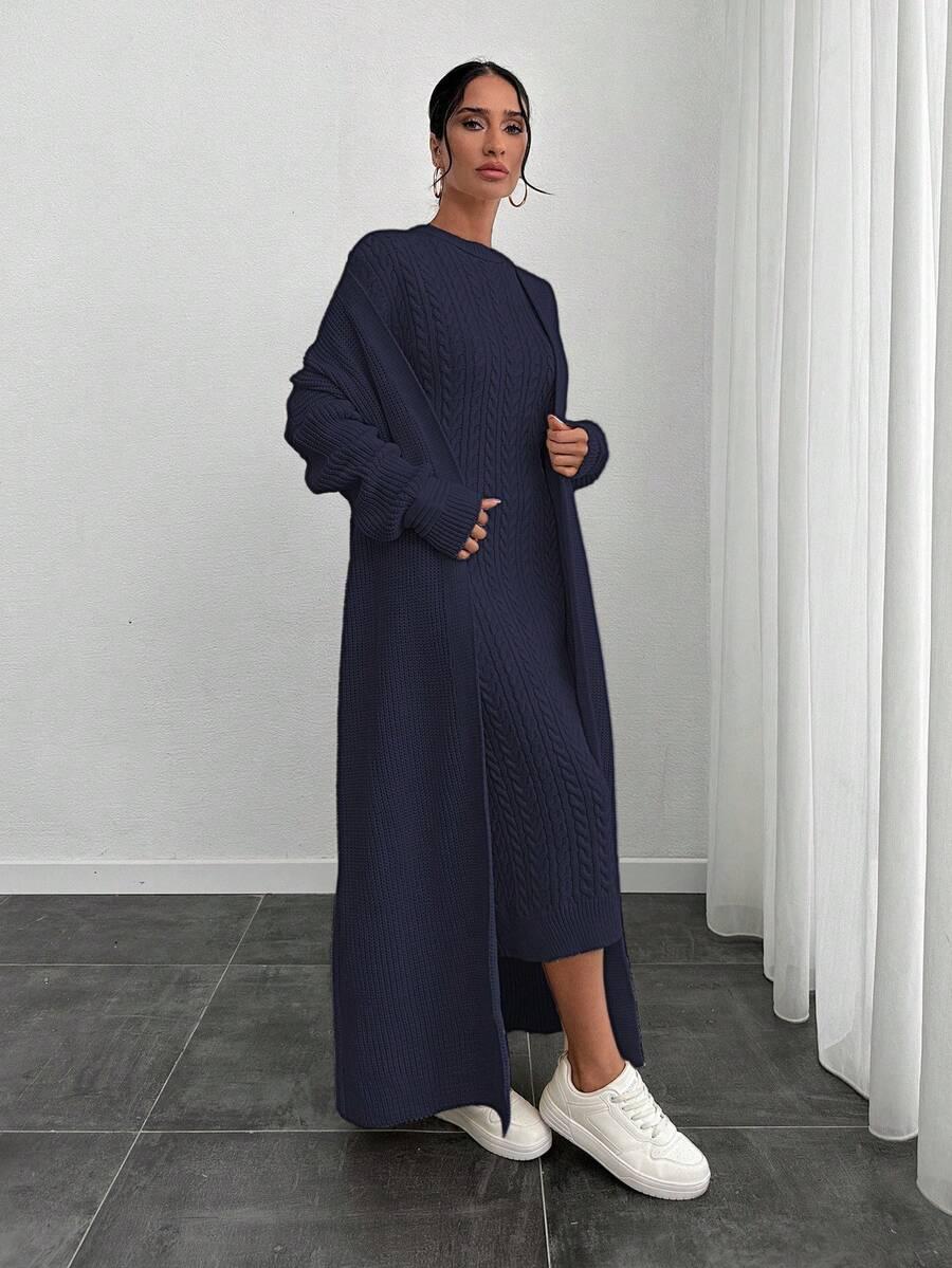 GRANATOWY KOMPLET SUKIENKA SWETER 