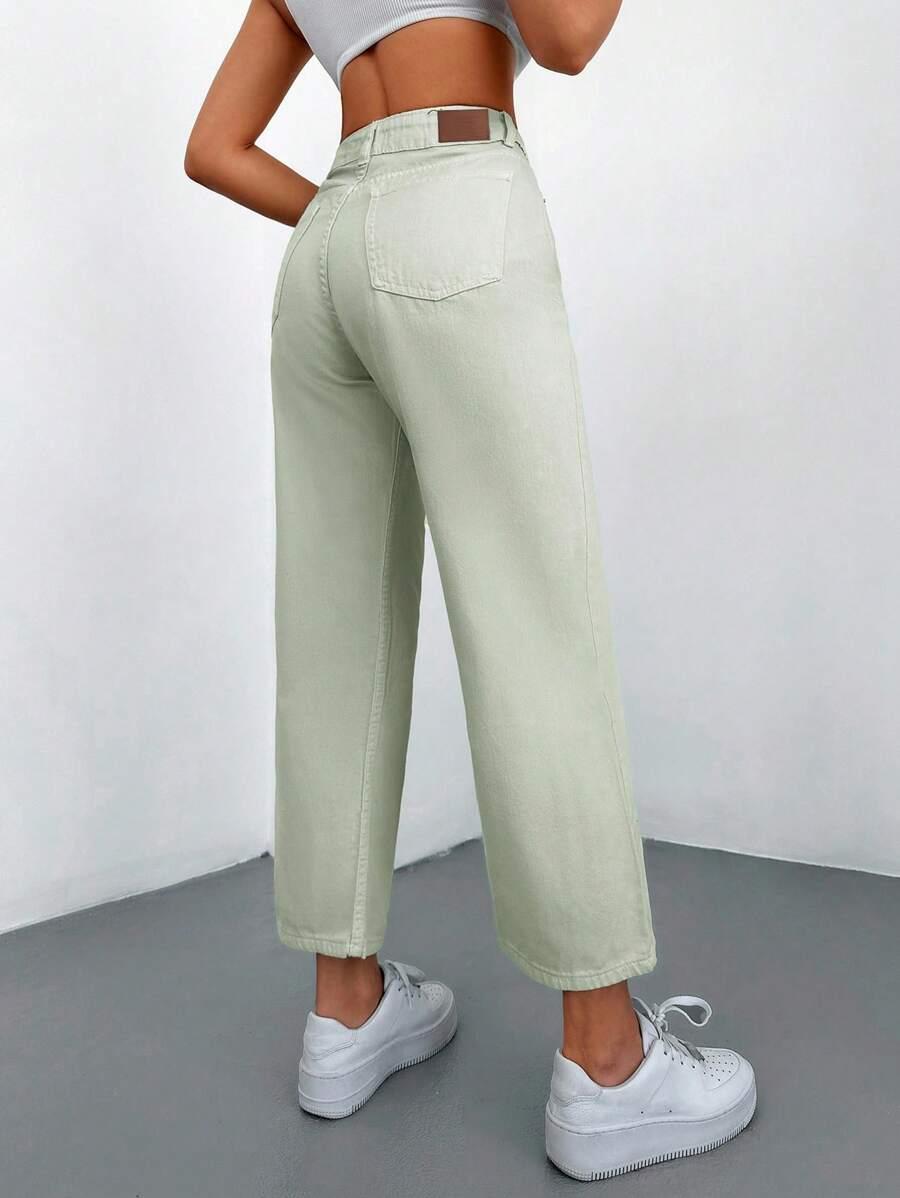 miętowe spodnie jeans wysoki stan