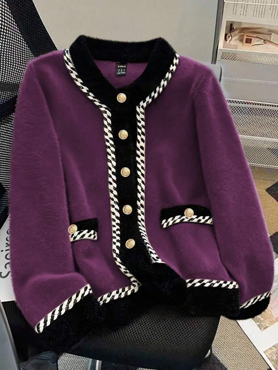 fioletowy sweter guziki