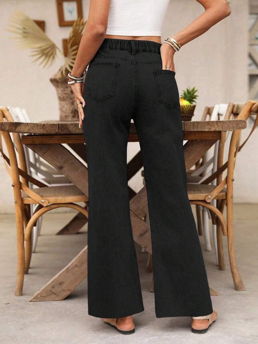 CZARNE SPODNIE JEANS PROSTA NOGAWKA 
