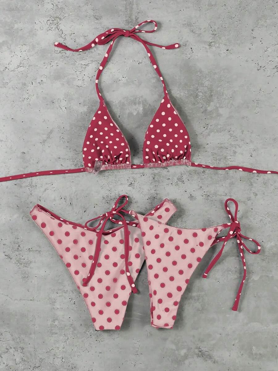TRZYCZĘŚCIOWY KOMPLET BIKINI WZÓR GROSZKI