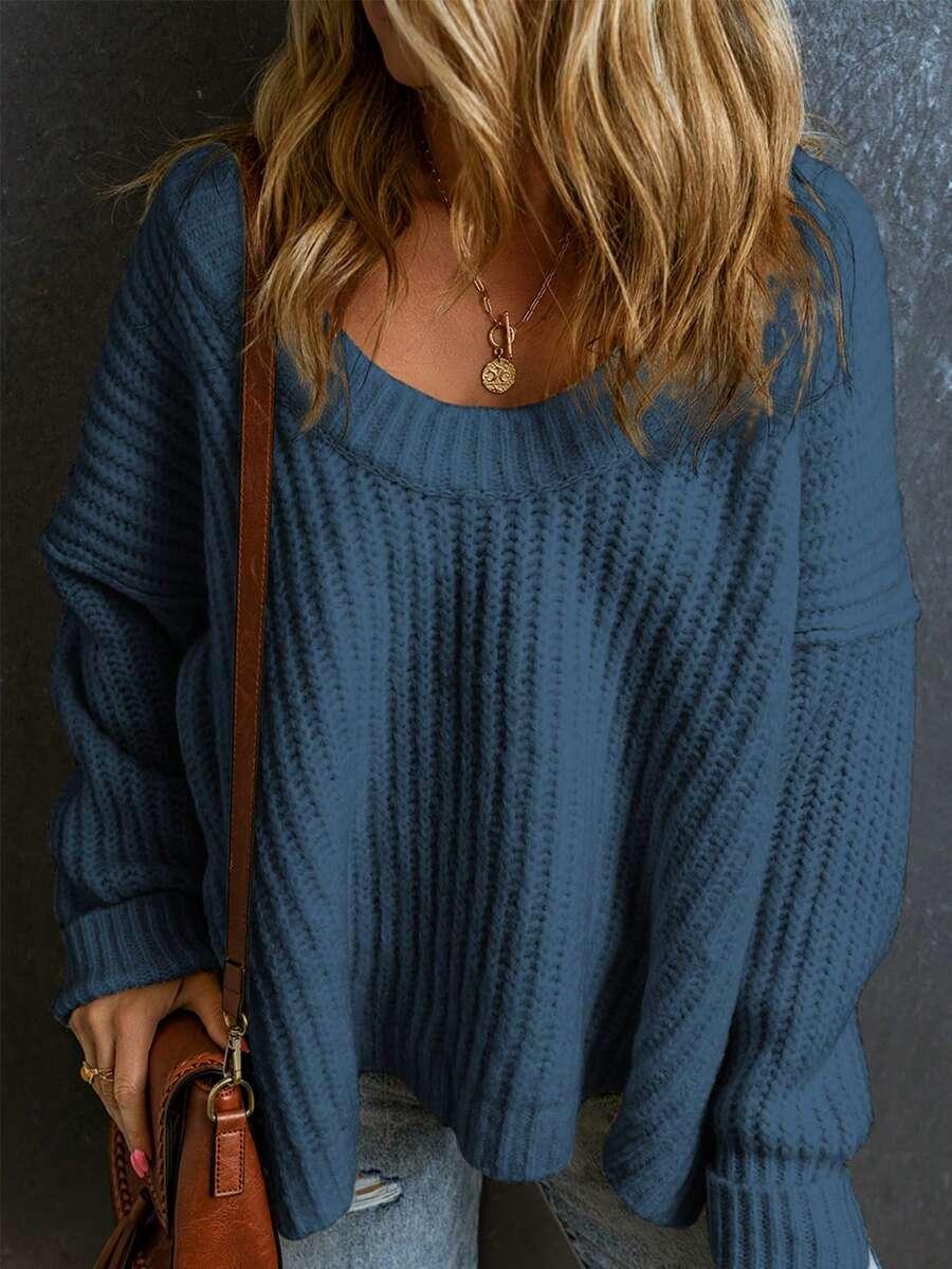 niebieski sweter oversize splot