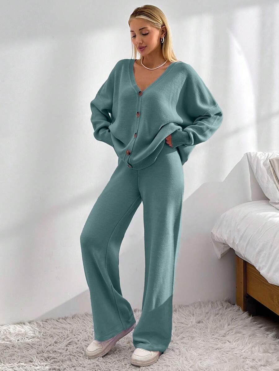 SWETER SPODNIE DZIANINOWY KOMPLET