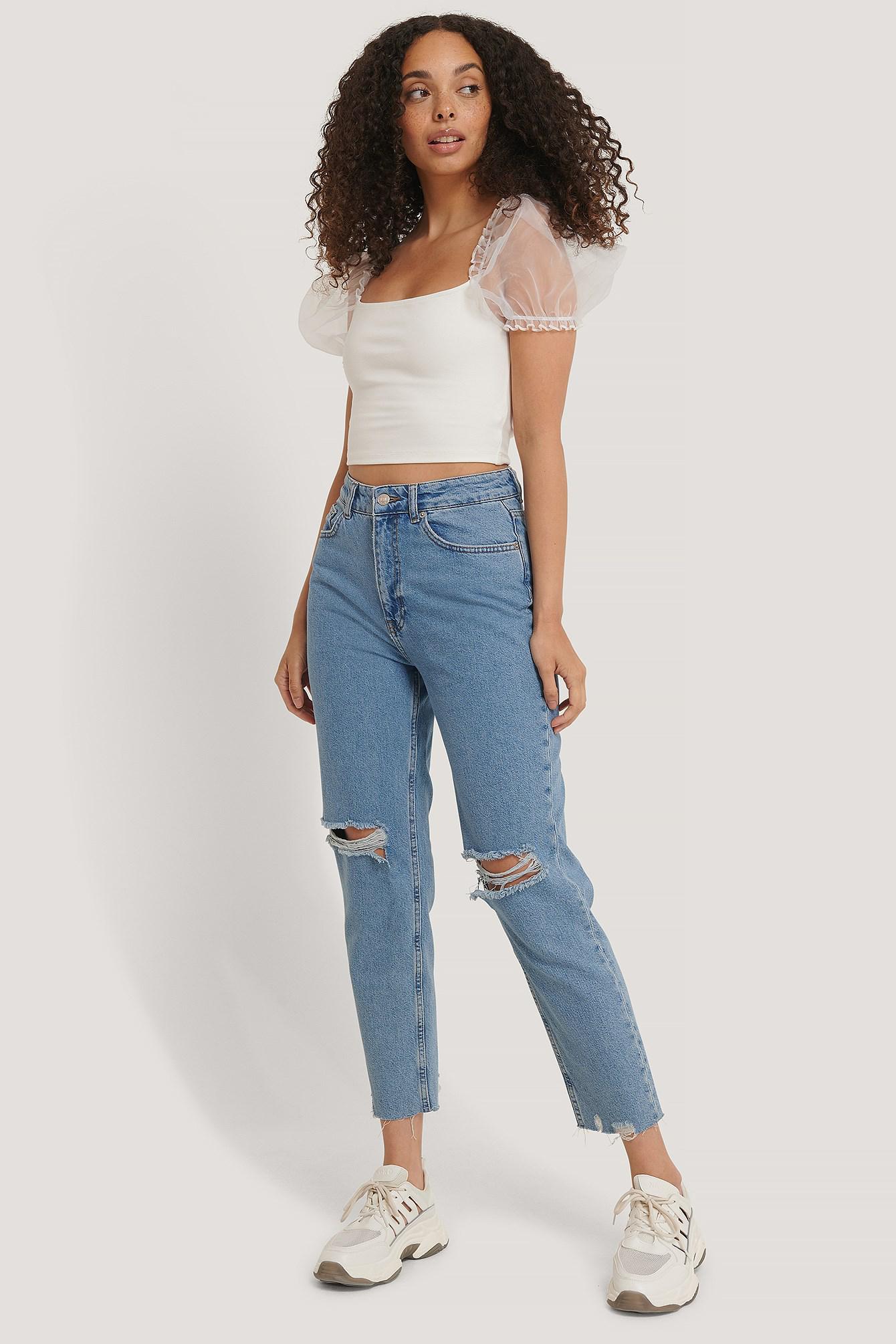 BIAŁY TOP RĘKAWY ORGANZA