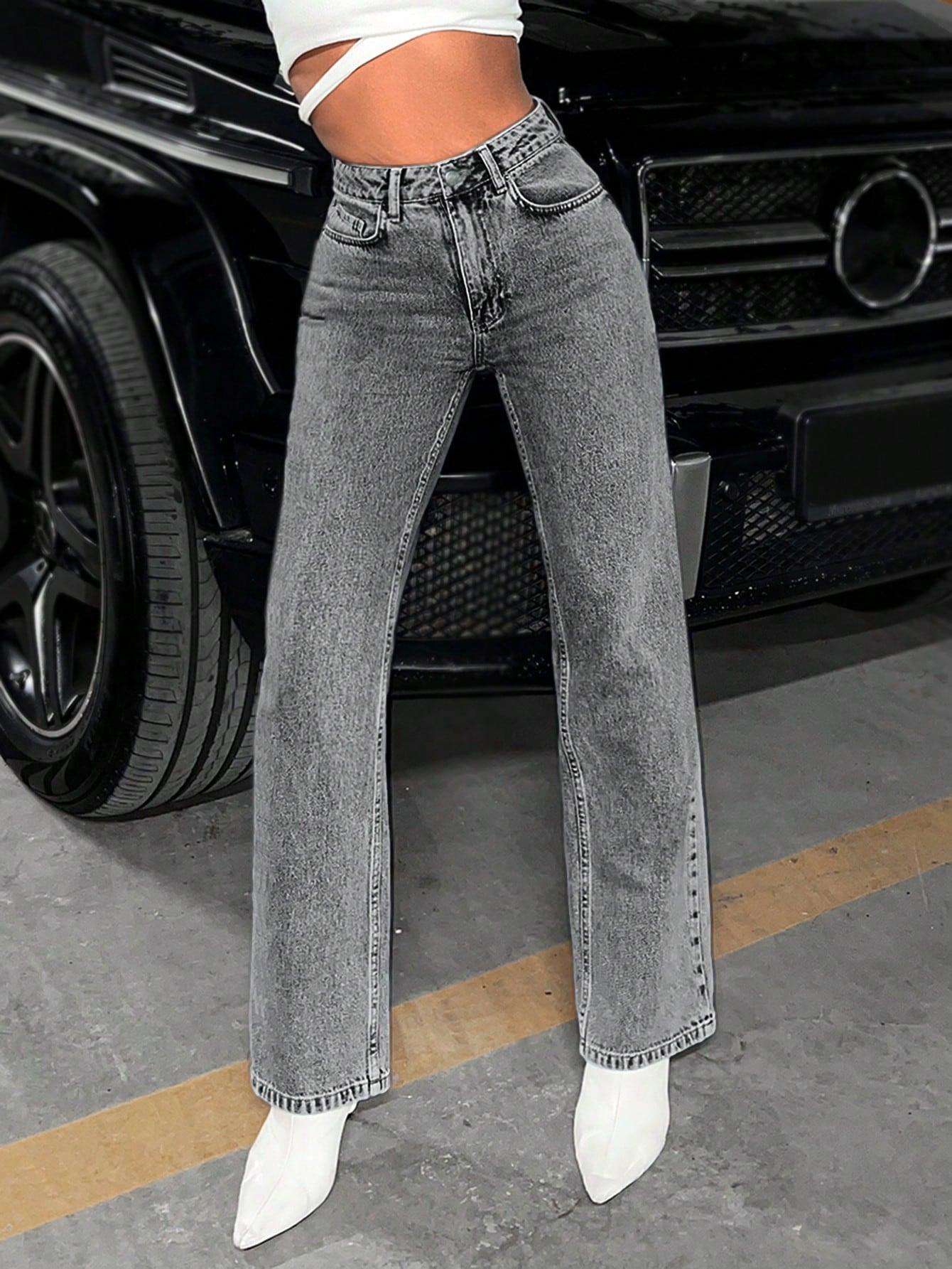 SZARE SPODNIE JEANS WYSOKI STAN
