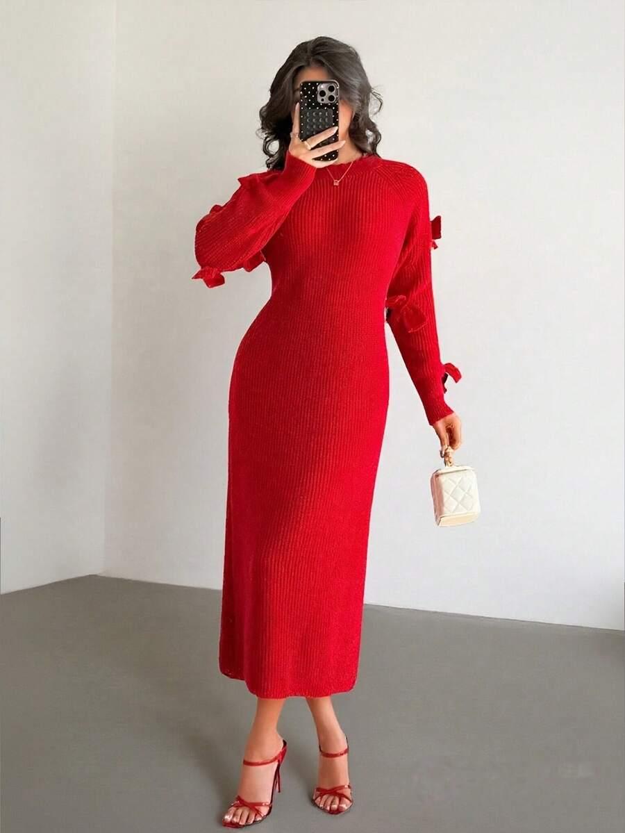 czerwona maxi sukienka dzianina