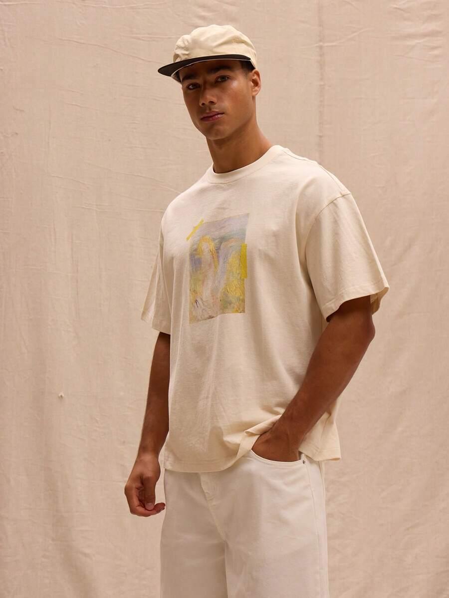 beżowy t-shirt nadruk 