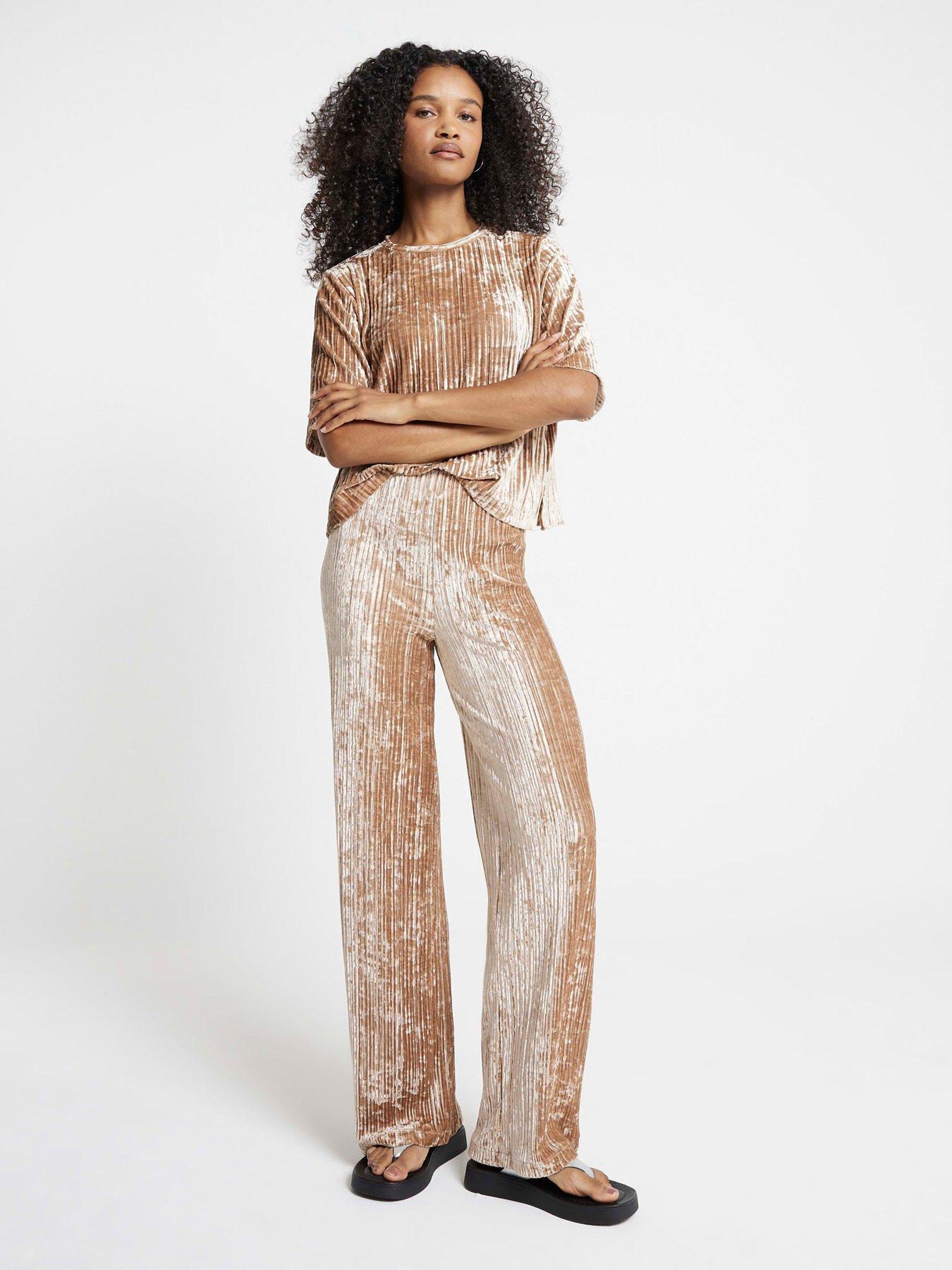 RIVER ISLAND SPODNIE PLISOWANE Z AKSAMITU 