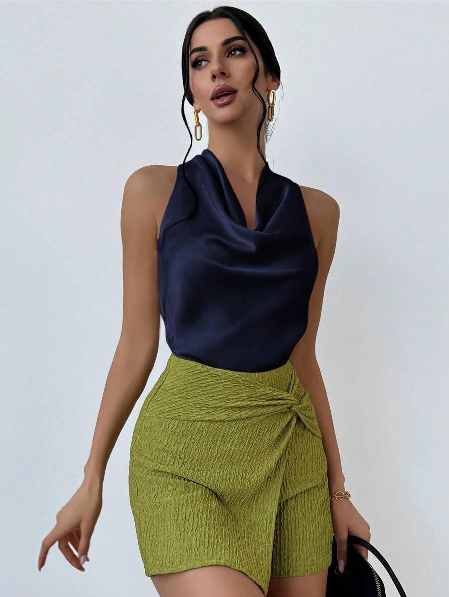 GRANATOWY SATYNOWY TOP