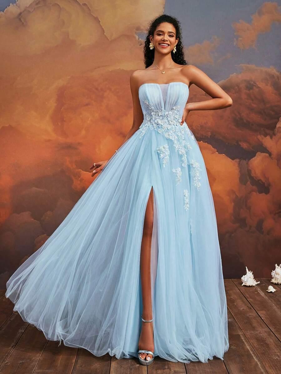 niebieska maxi sukienka tiul