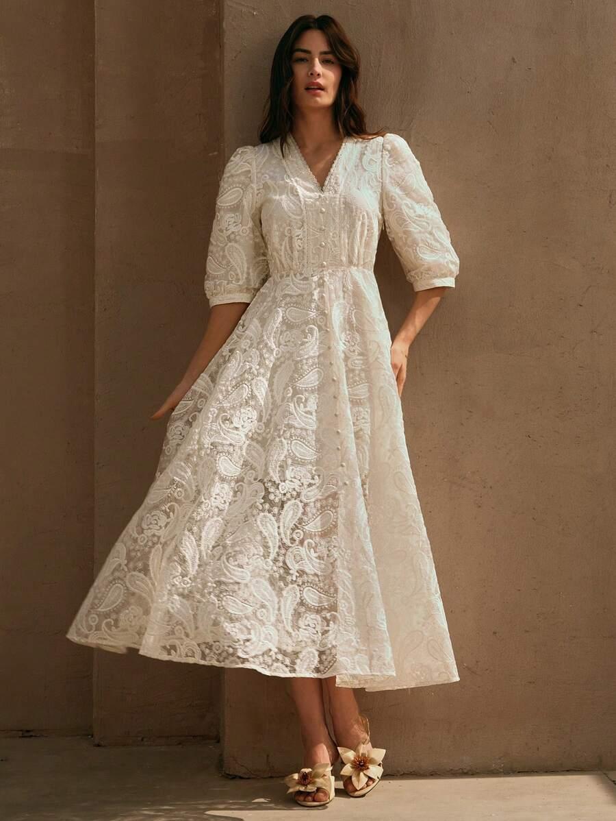 ELEGANCKA SUKIENKA MIDI KORONKOWA 
