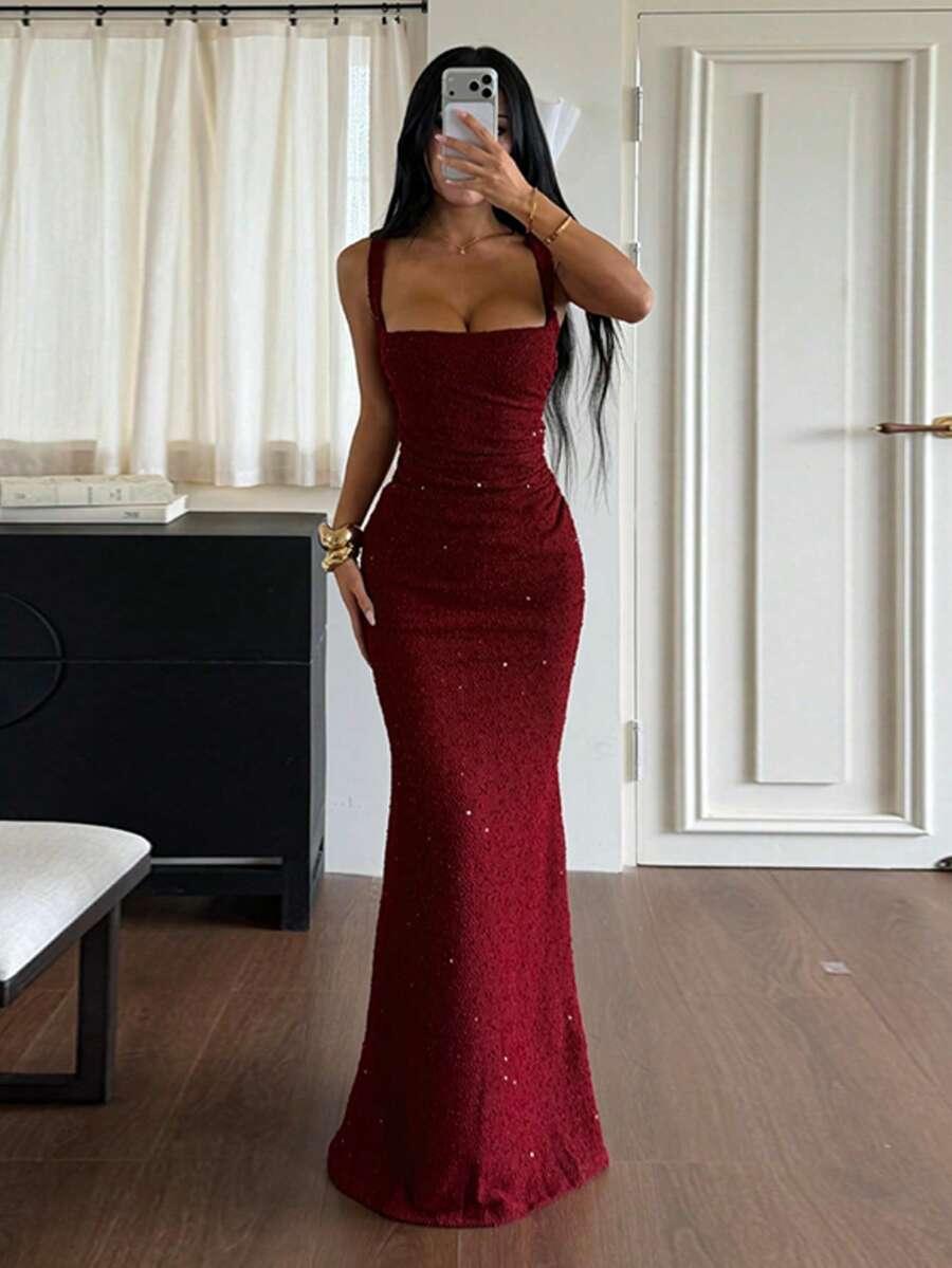 CZERWONA MAXI SUKIENKA
