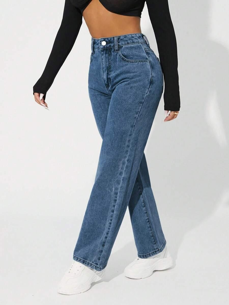 NIEBIESKIE SPODNIE JEANS PROSTA NOGAWKA 