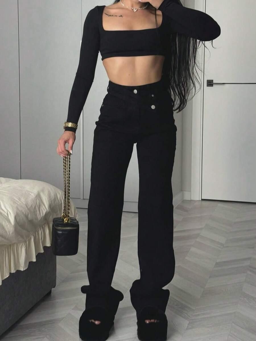 CZARNE SPODNIE JEANS